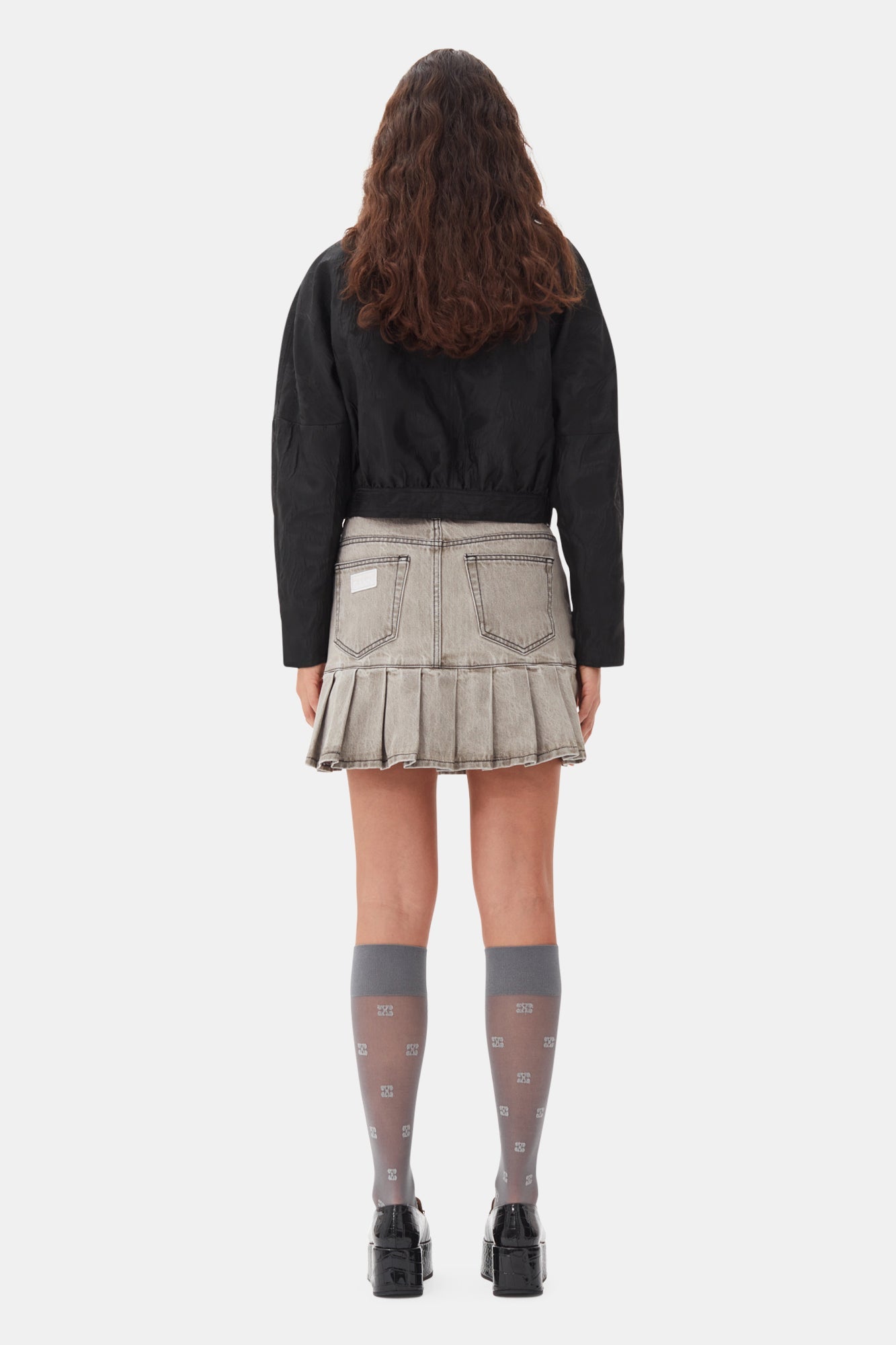 Jupe courte plissée Future en denim - Gray Quill