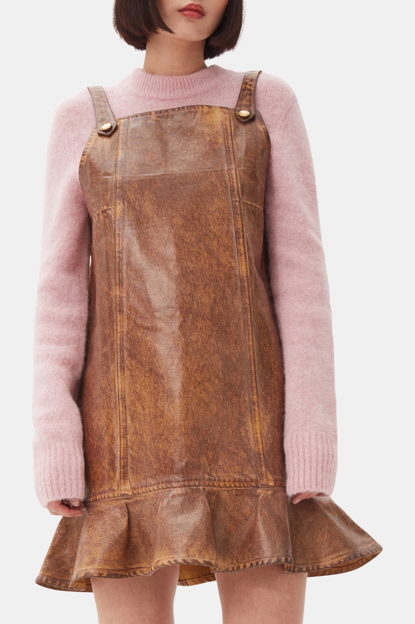 Robe courte en denim - Cognac