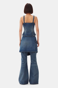 Pantalon flare effet jupe en denim - Mid Blue Vintage