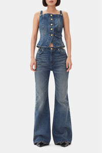 Pantalon flare effet jupe en denim - Mid Blue Vintage