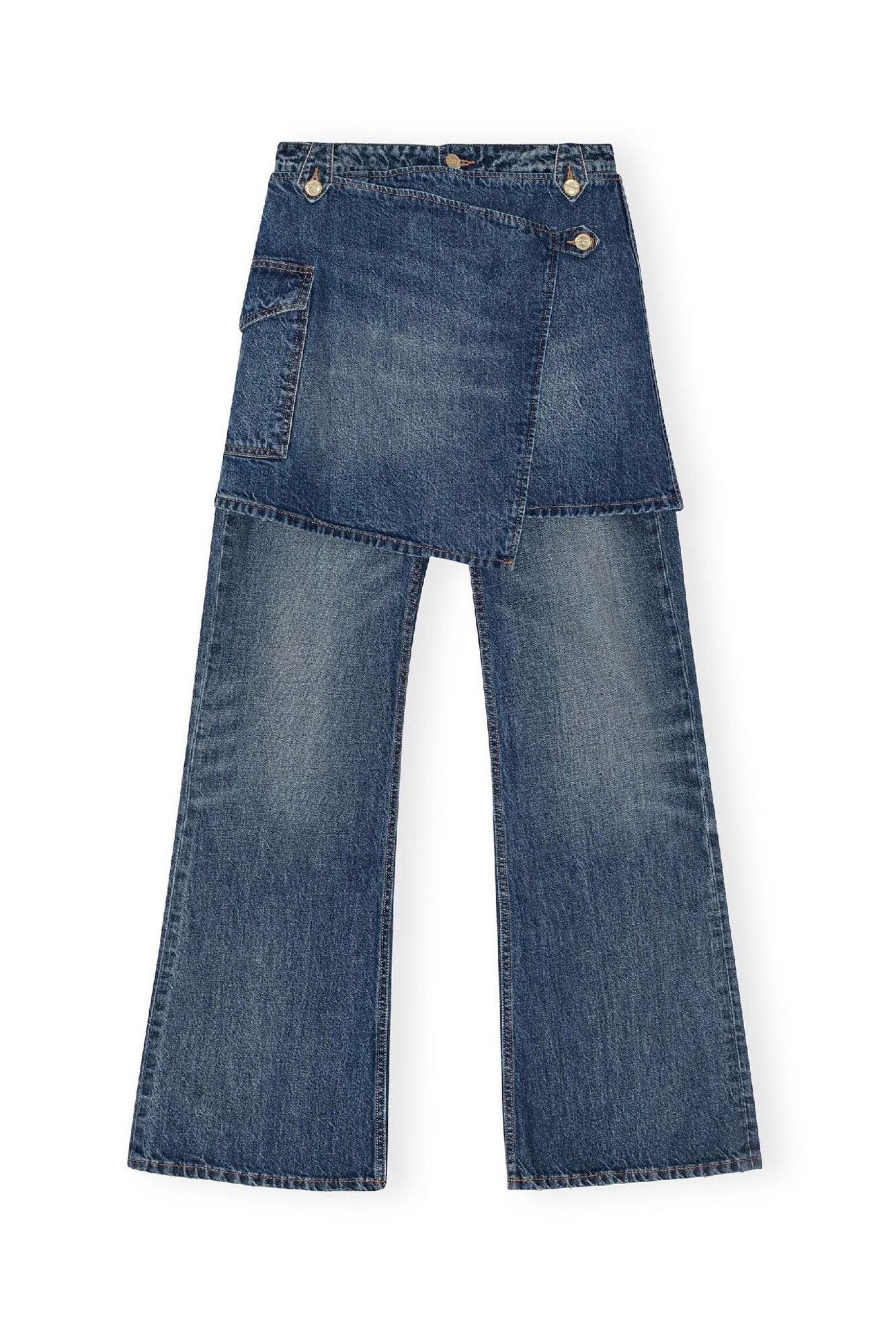 Pantalon flare effet jupe en denim - Mid Blue Vintage