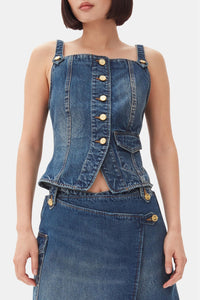 Débardeur boutonné en denim - Mid Blue Vintage