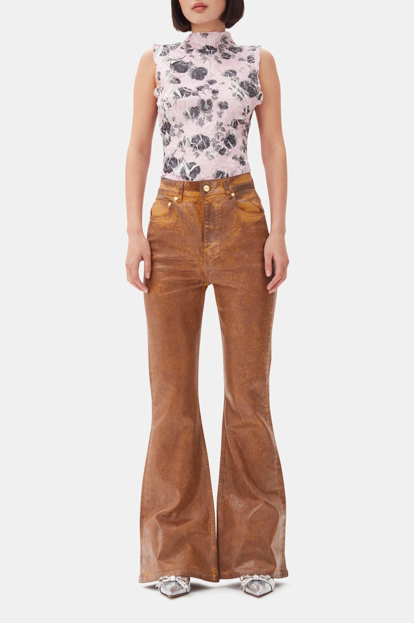 Pantalon flare scintillant - Cognac
