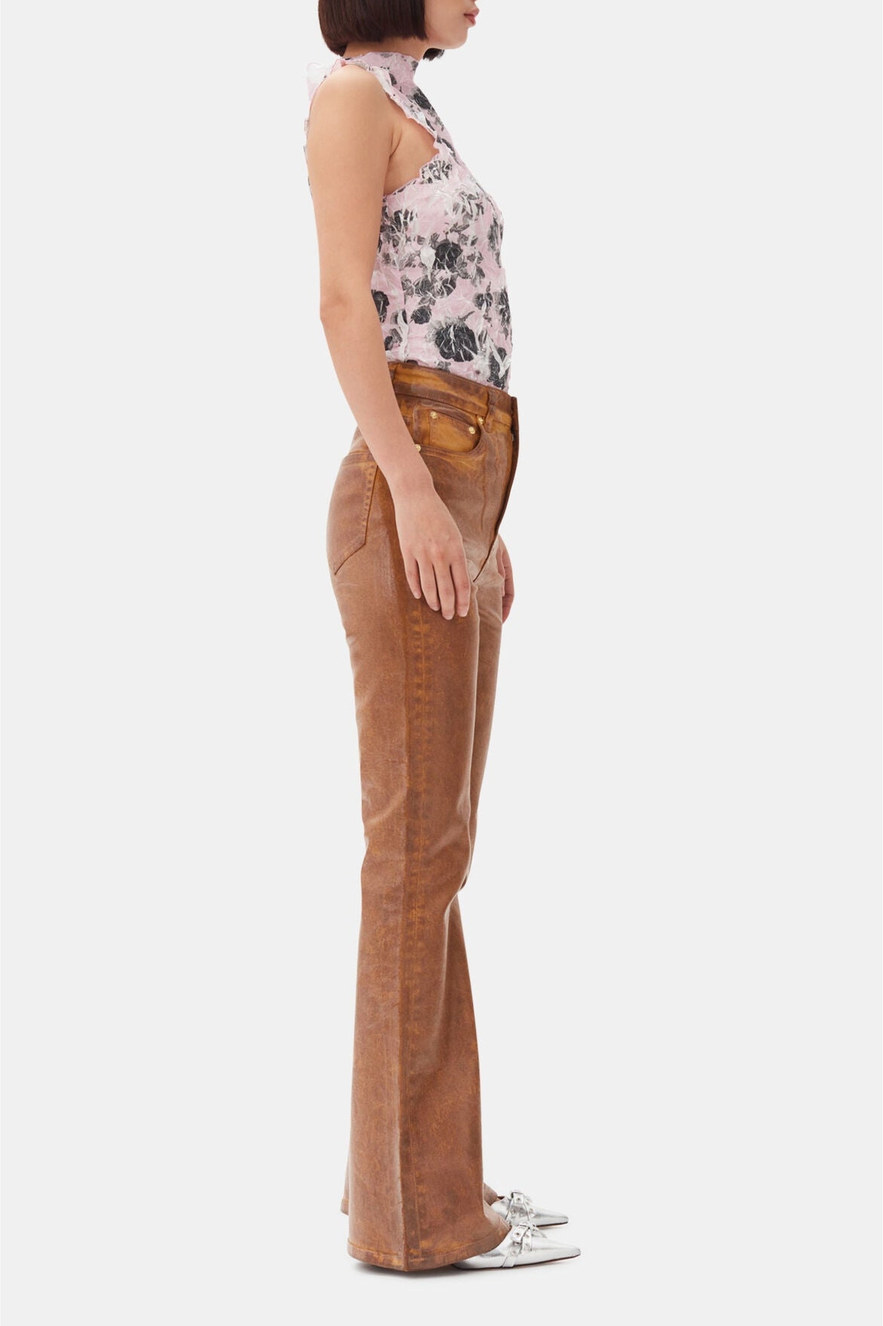 Pantalon flare scintillant - Cognac