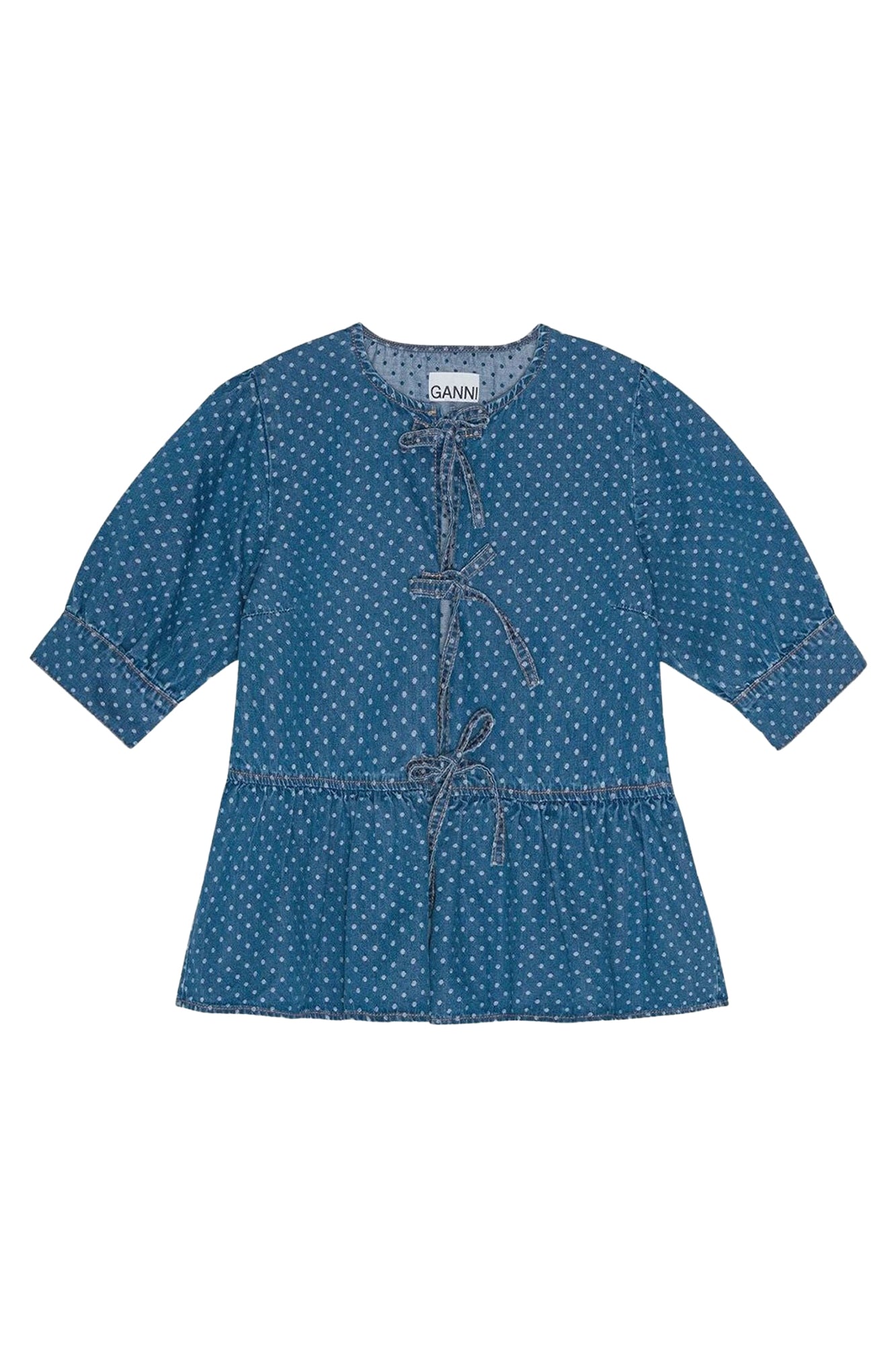 Blouse à basque et pois en denim - Mid Blue Stone