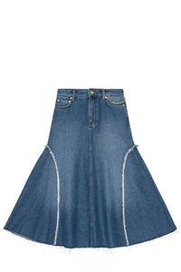 Jupe mi longue en coton - Mid Blue Stone