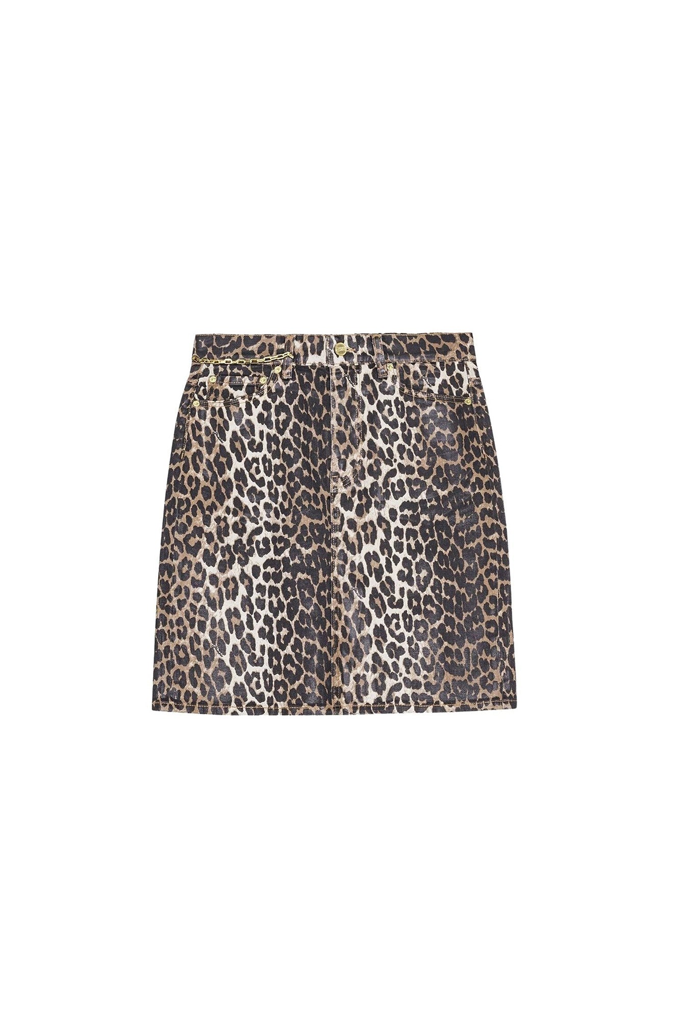 Jupe imprimé métallisé en denim - Leopard