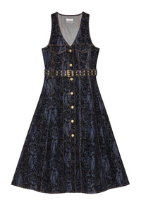 Robe midi à imprimé animal en denim - Indigo