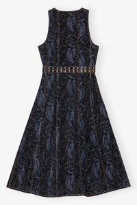 Robe midi à imprimé animal en denim - Indigo