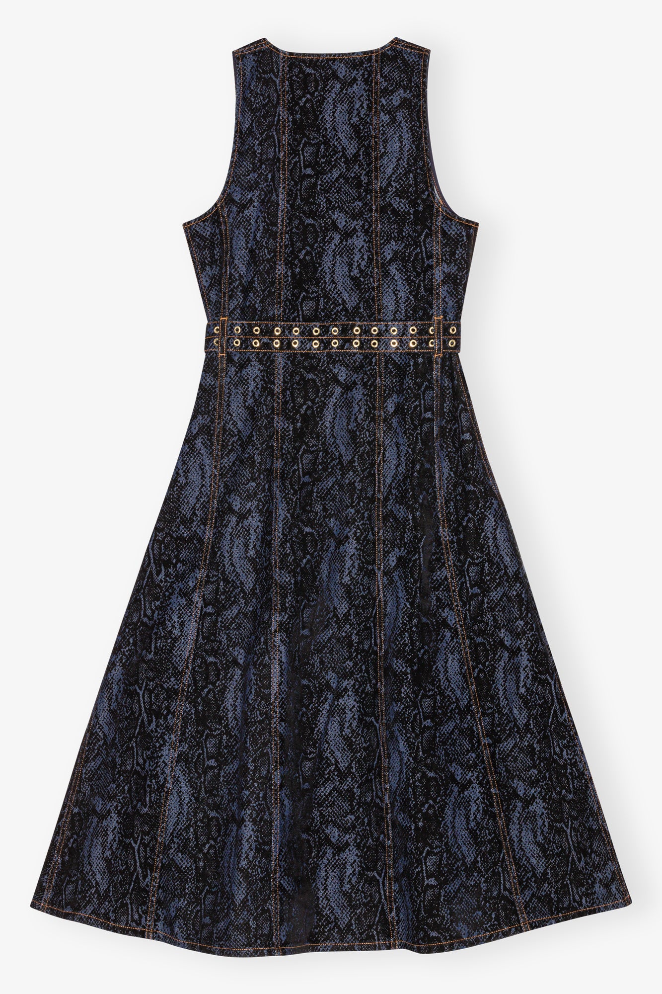 Robe midi à imprimé animal en denim - Indigo