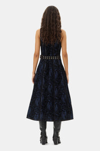 Robe midi à imprimé animal en denim - Indigo