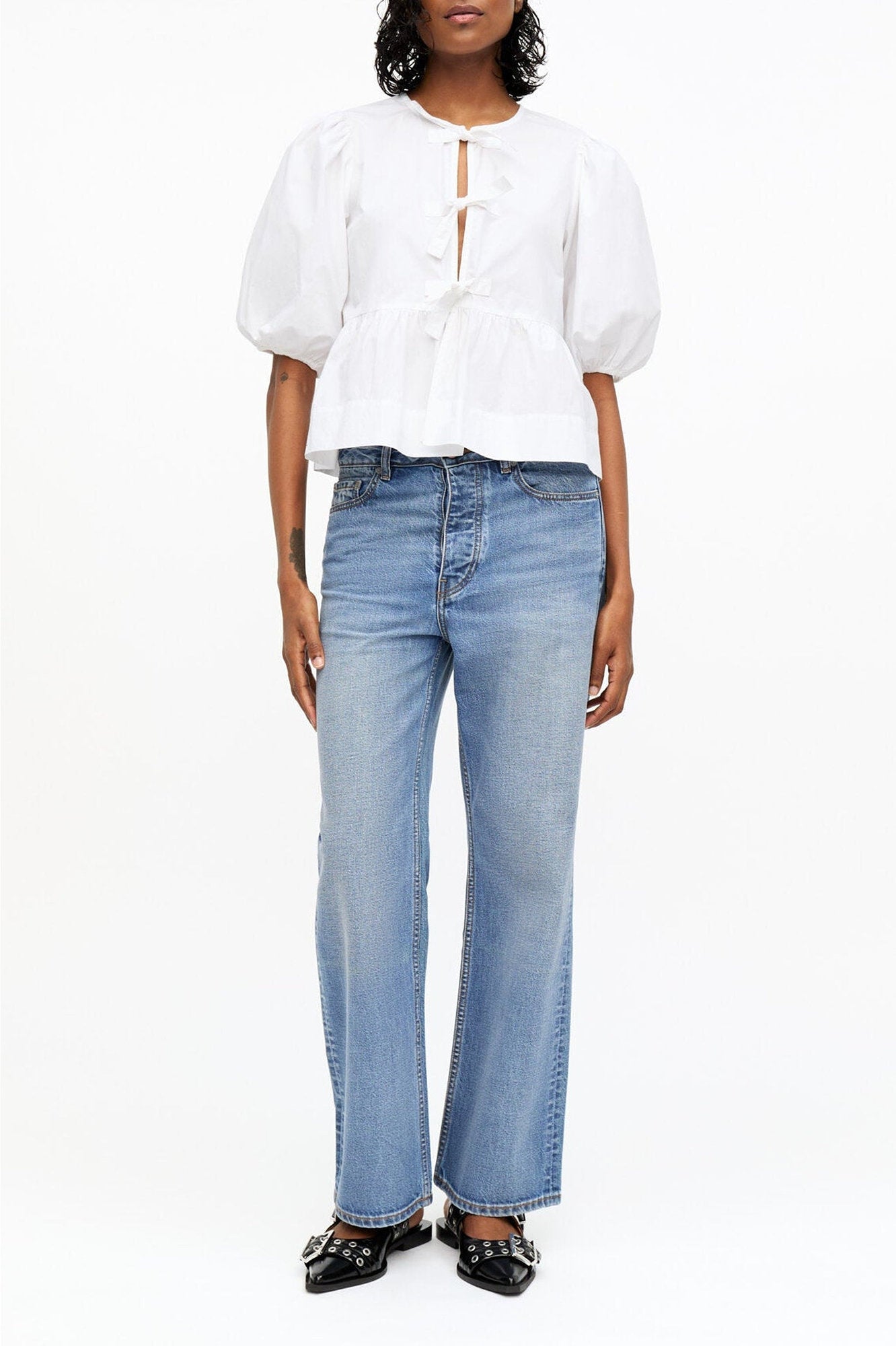 Pantalon croppé Cutye en denim - Mid Blue Vintage