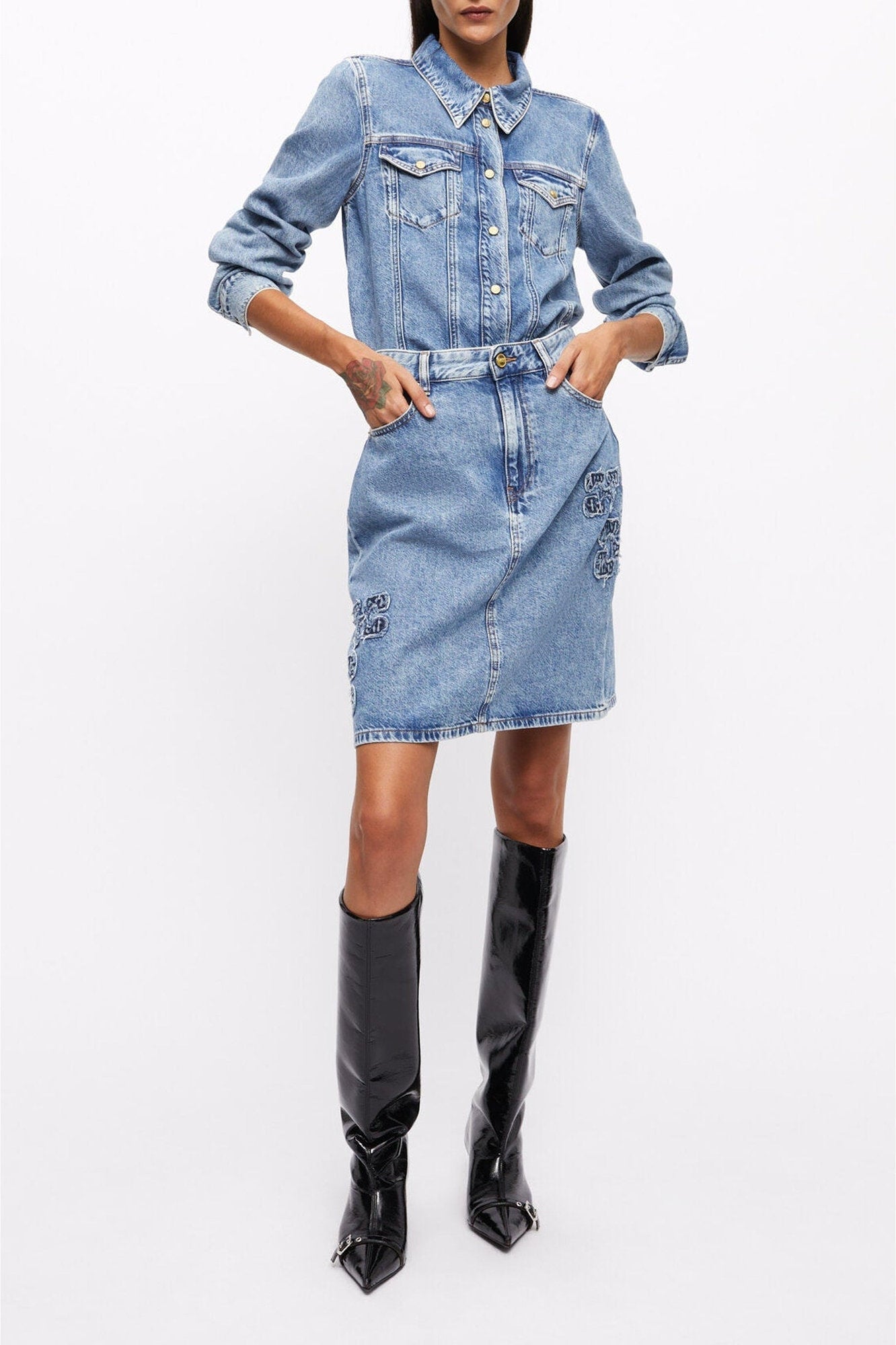Jupe avec logo en denim - Mid Blue Stone