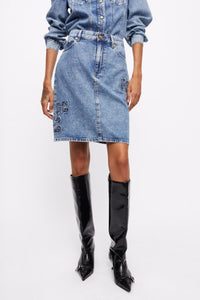 Jupe avec logo en denim - Mid Blue Stone