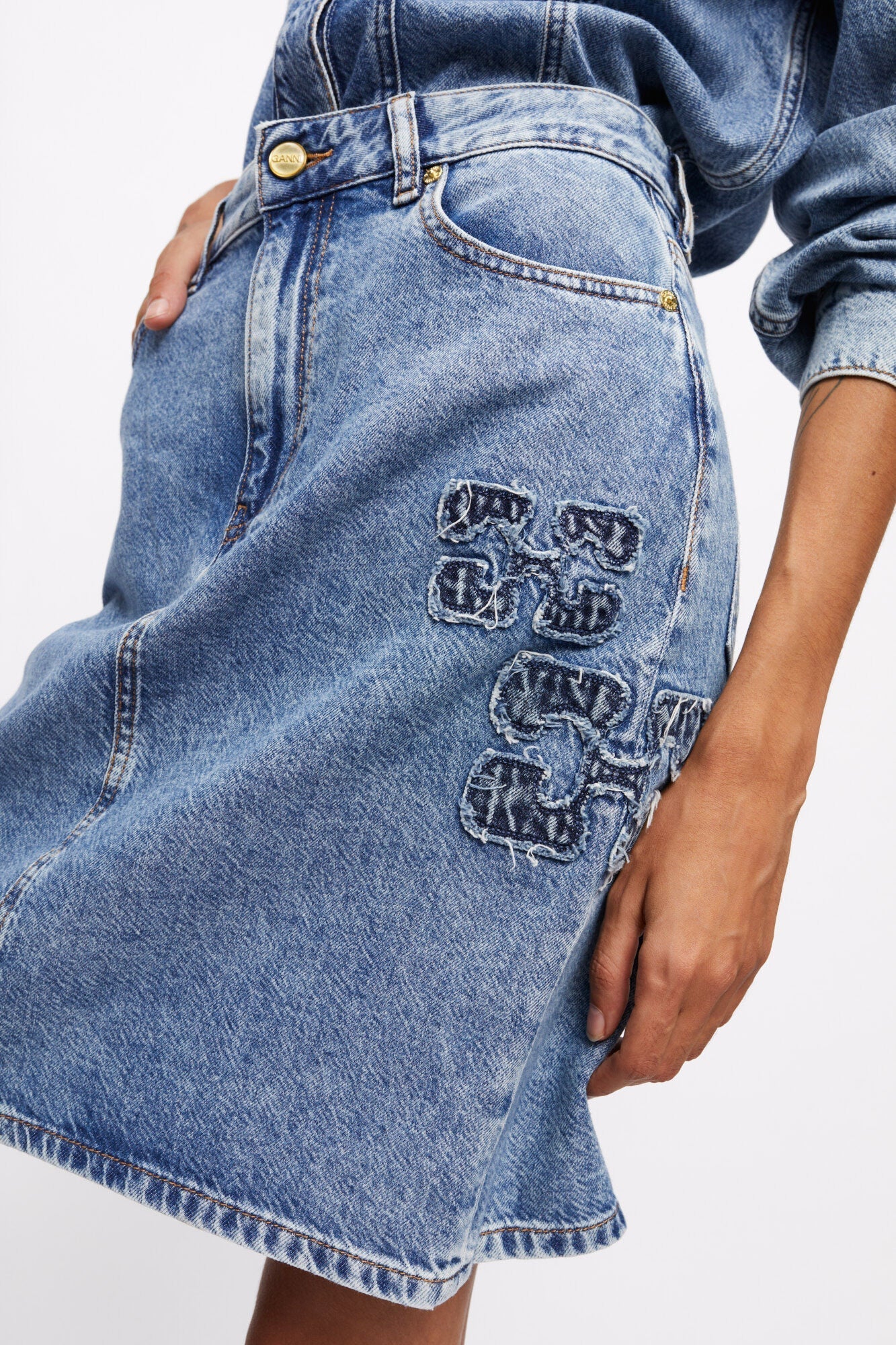 Jupe avec logo en denim - Mid Blue Stone