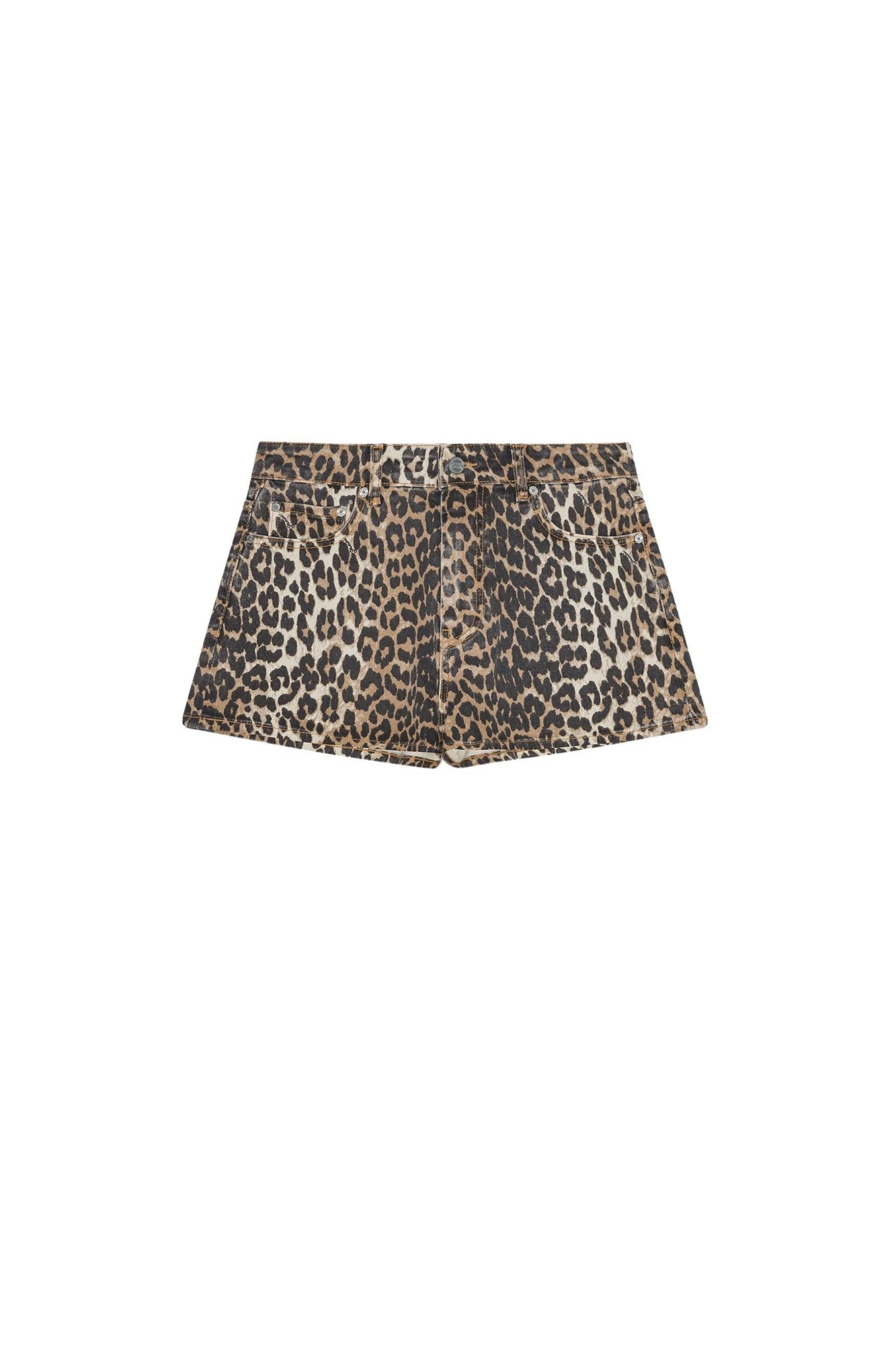 Short animal en denim imprimé - Leopard