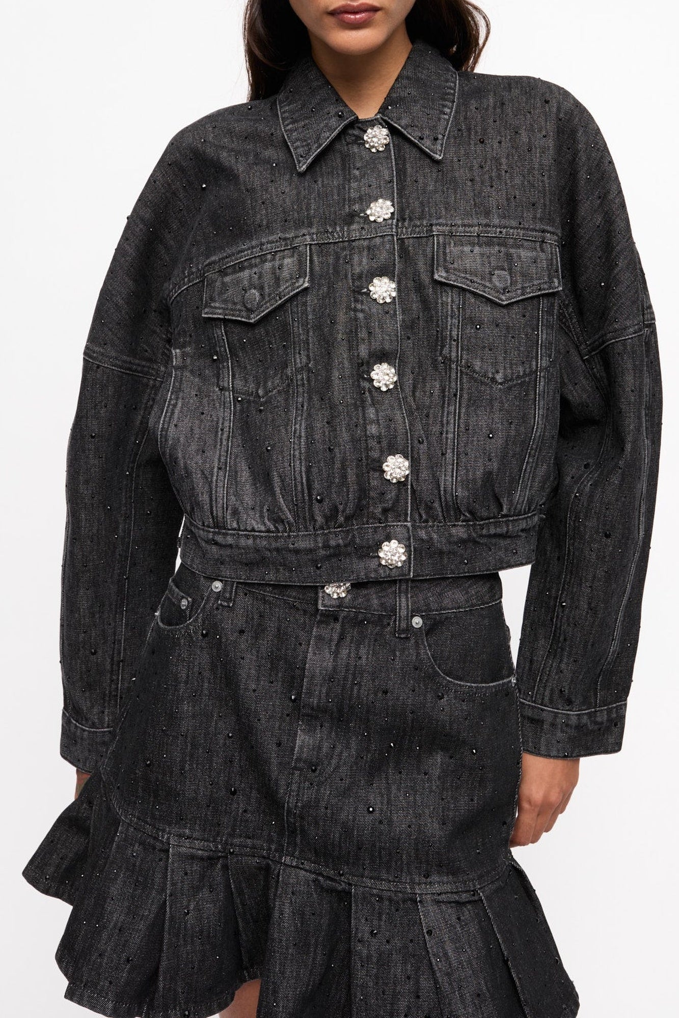 Veste à pailletes et délavée en denim - Washed Black
