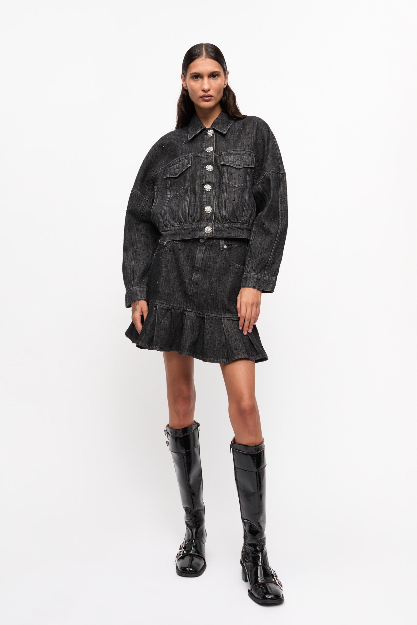 Veste à pailletes et délavée en denim - Washed Black