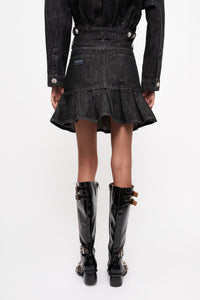 Jupe plissée pailleté en denim - Washed Black