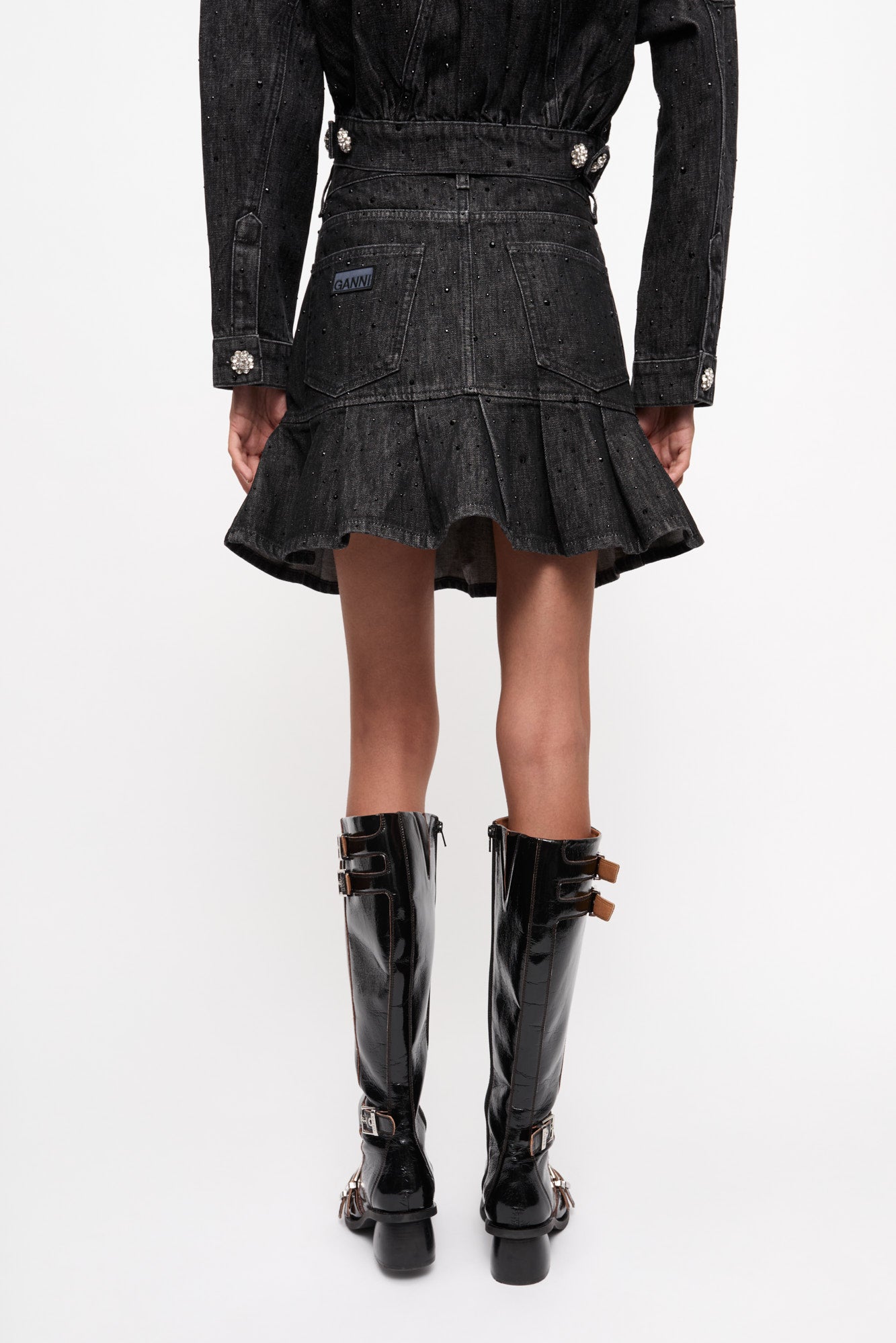 Jupe plissée pailleté en denim - Washed Black