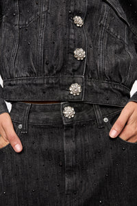 Jupe plissée pailleté en denim - Washed Black