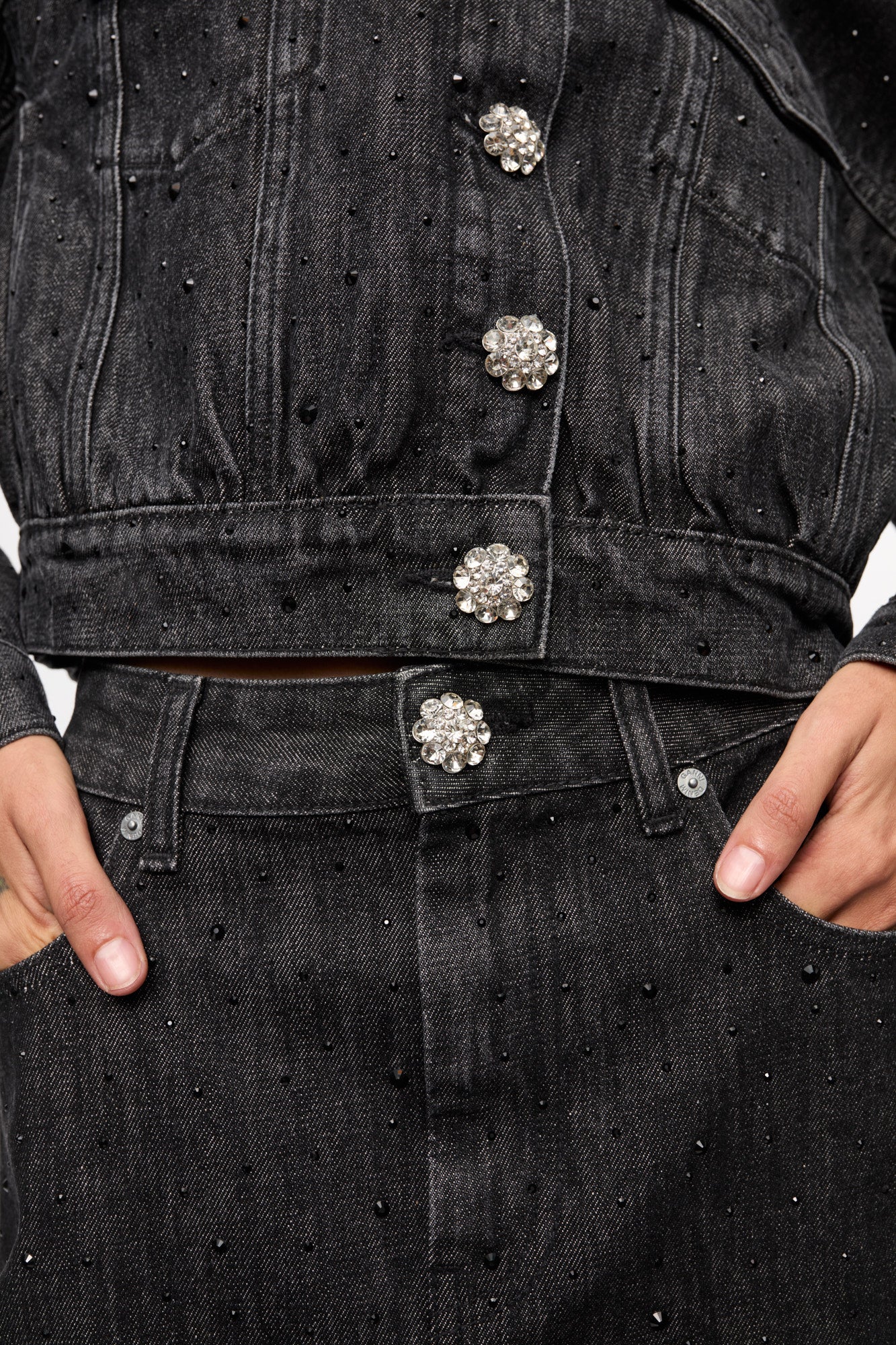 Jupe plissée pailleté en denim - Washed Black