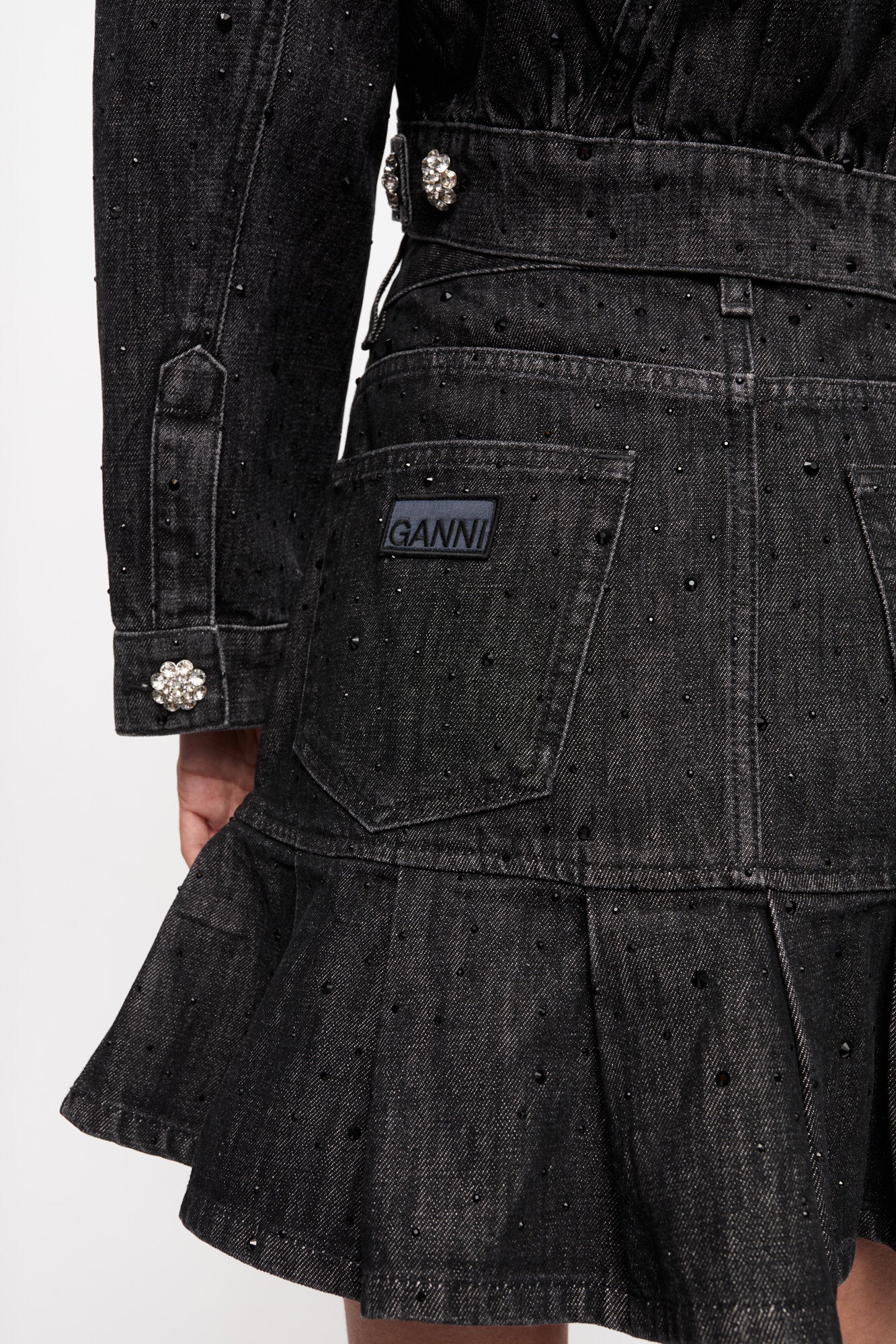 Jupe plissée pailleté en denim - Washed Black