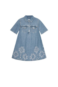 Robe courte en broderie anglaise - Light Blue Stone
