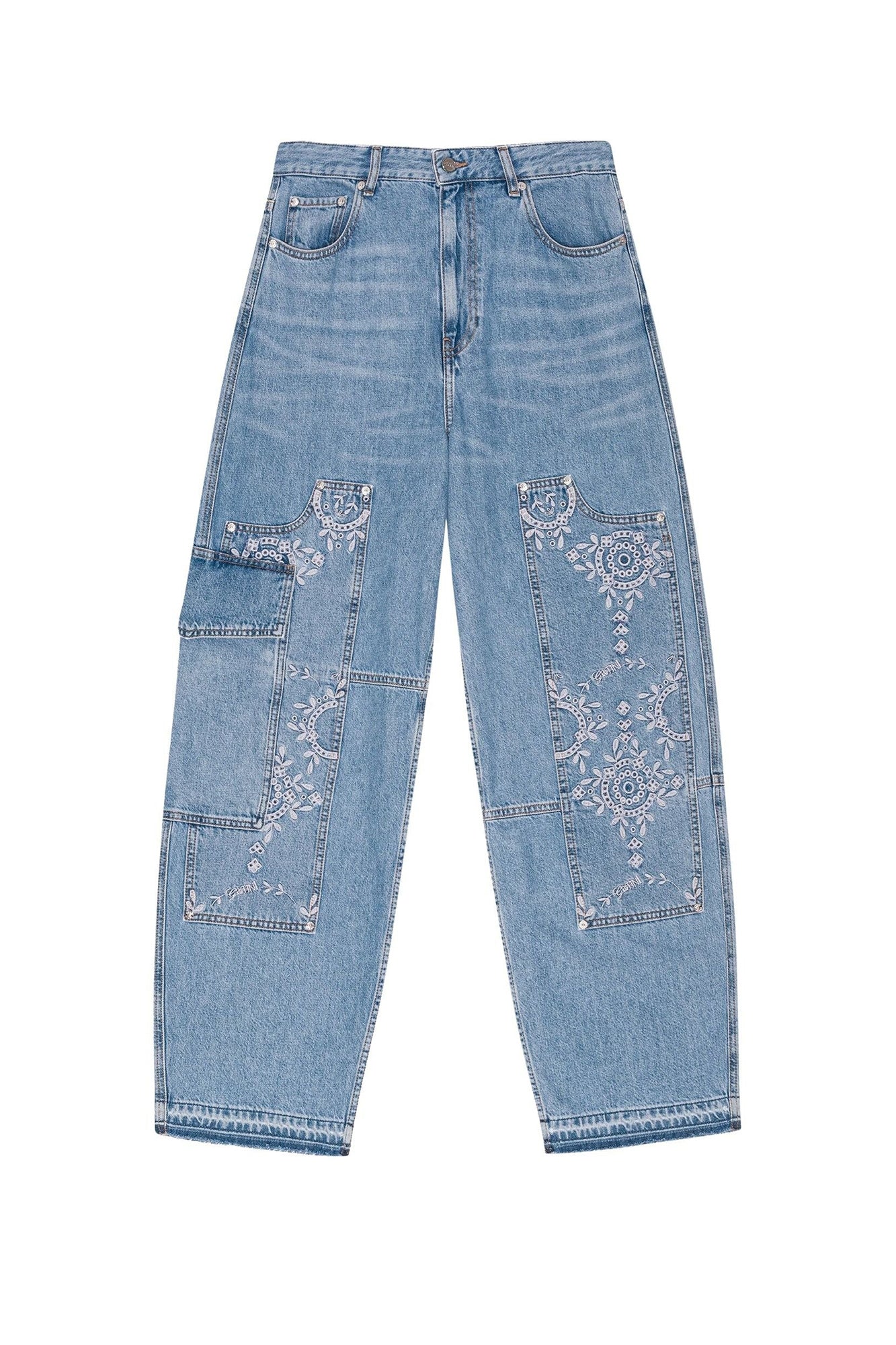 Pantalon Carpenter à broderie en denim - Light Blue Stone