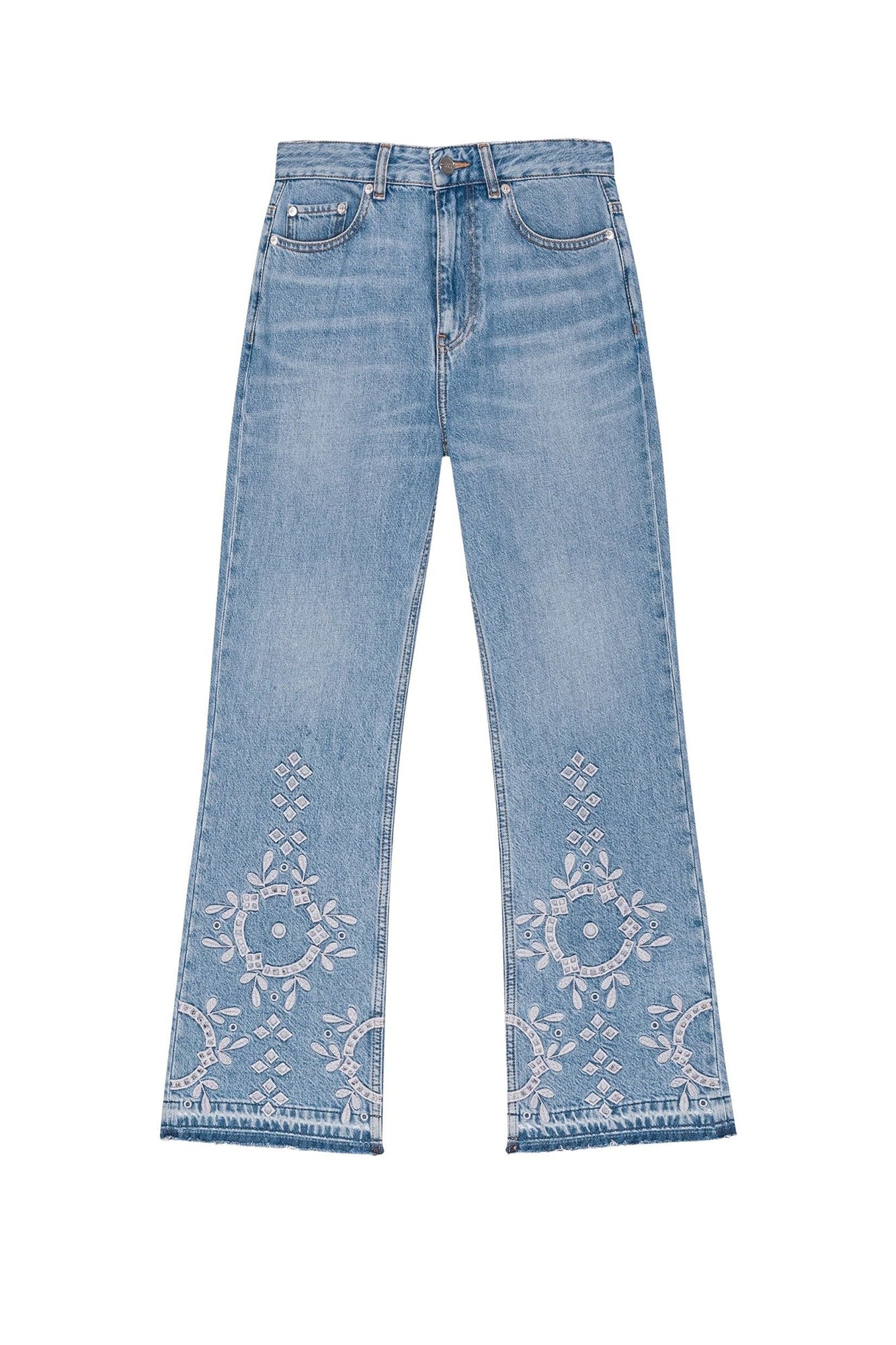 Betzy trousers with denim embroidery - Light Blue Stone