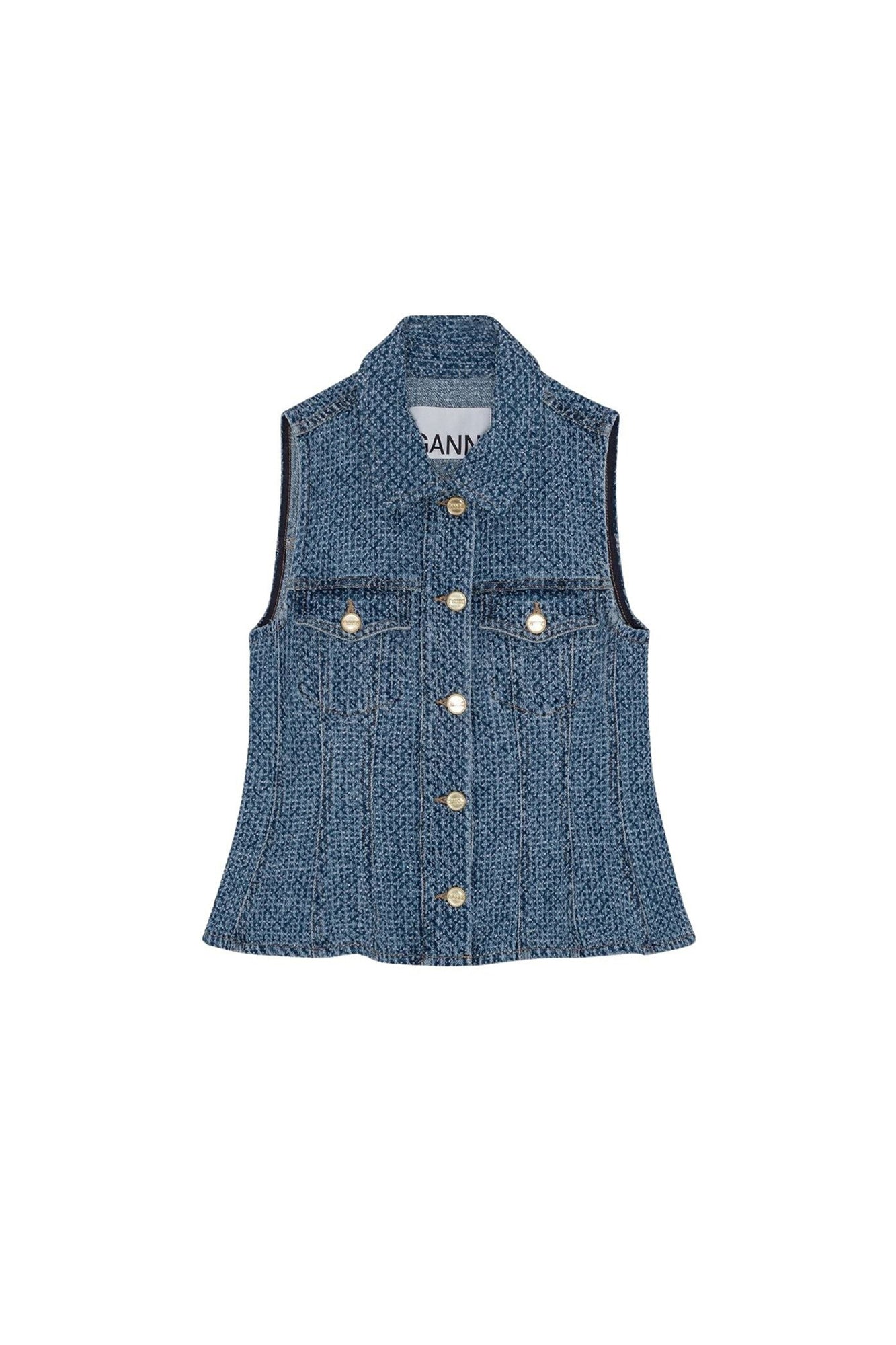 Gilet texturé en denim - Mid Blue Stone
