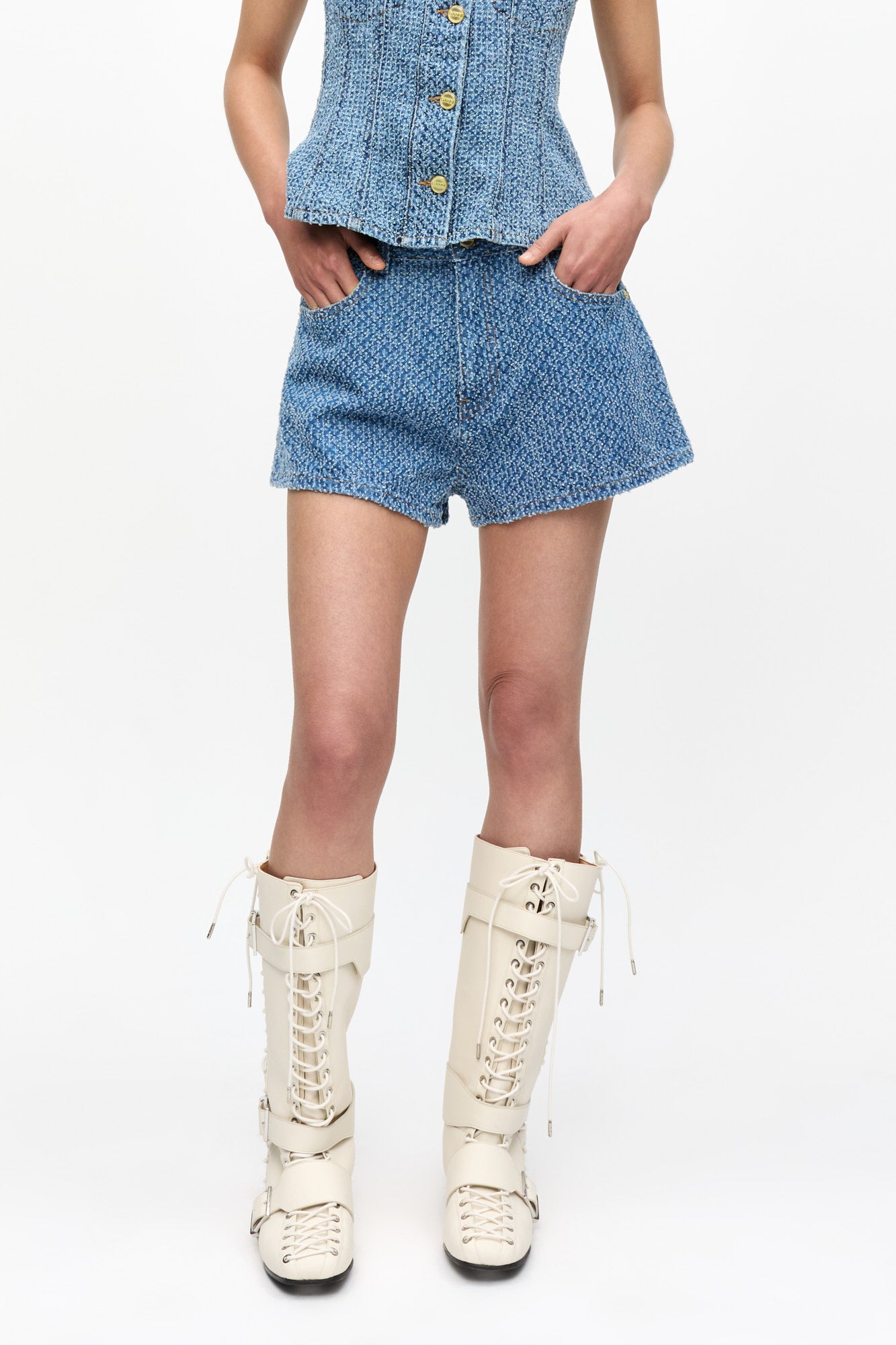 Short duveteux en denim - Mid Blue Stone
