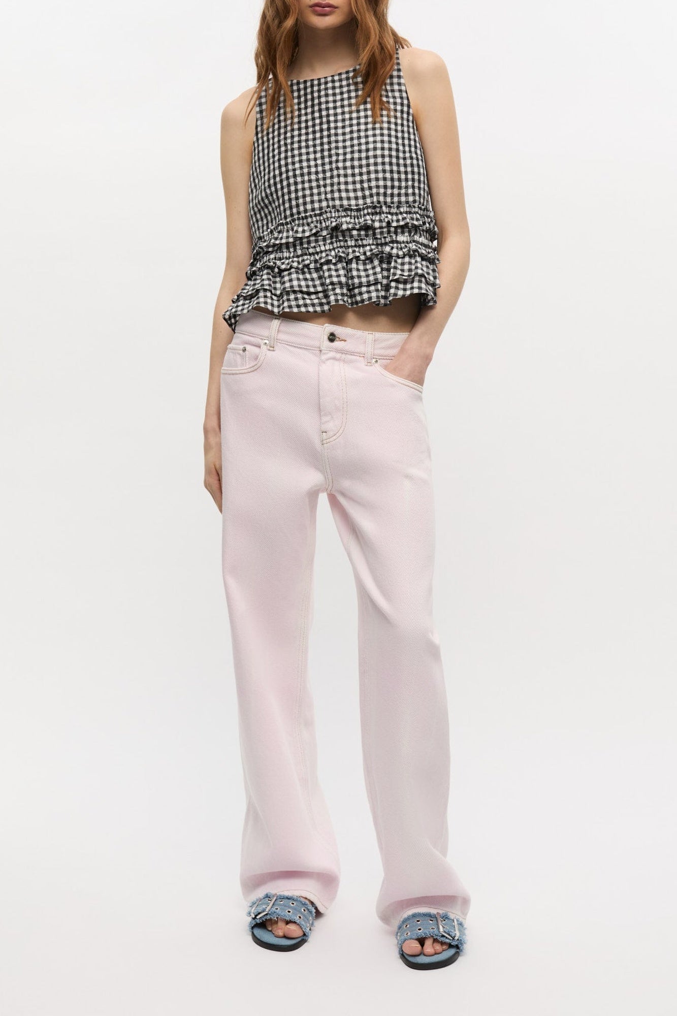 Pantalon Izey délavé en denim - Chalk Pink