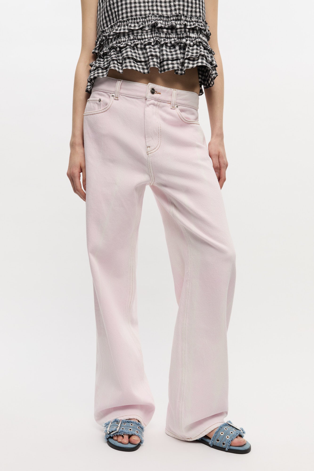 Pantalon Izey délavé en denim - Chalk Pink