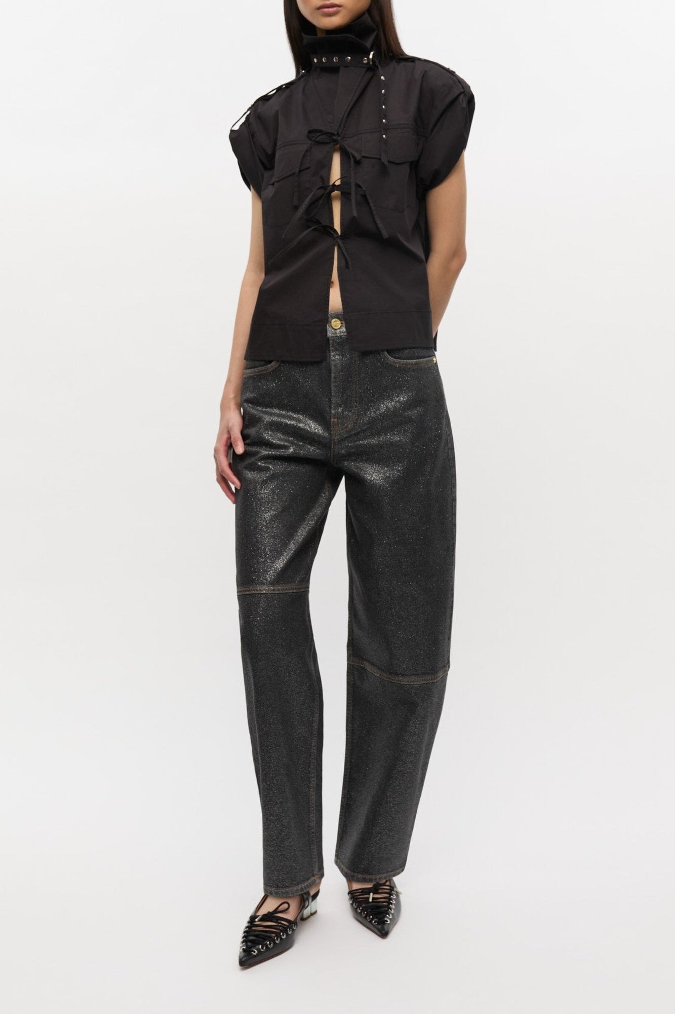 Stary leaf denim trousers - Washed Black