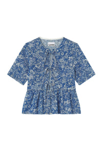 Basque blouse in Tapestry - Mid Blue Stone