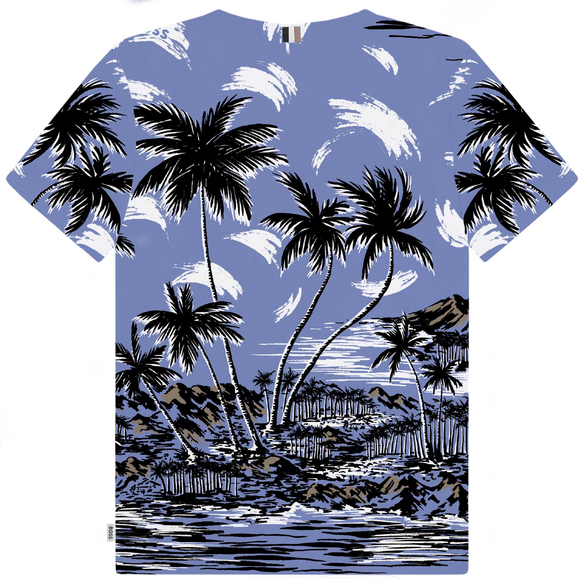 Organic palm-tree print short-sleeved T-shirt - Light sky