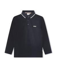 Polo à manches longues en coton - Bleu cargo