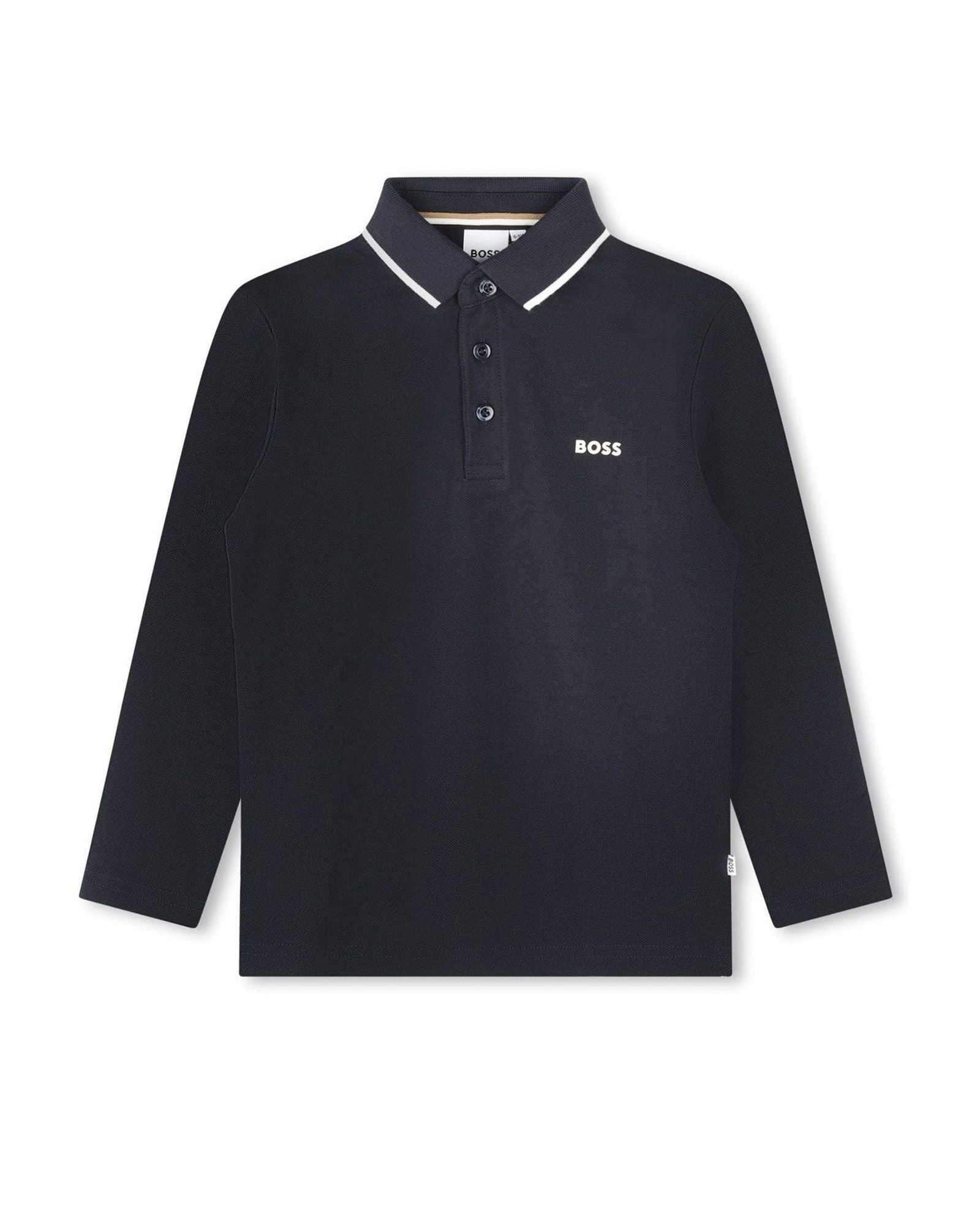 Polo à manches longues en coton - Bleu cargo