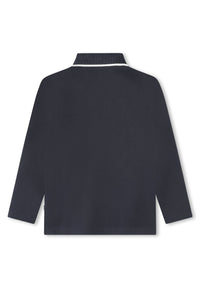 Polo à manches longues en coton - Bleu cargo