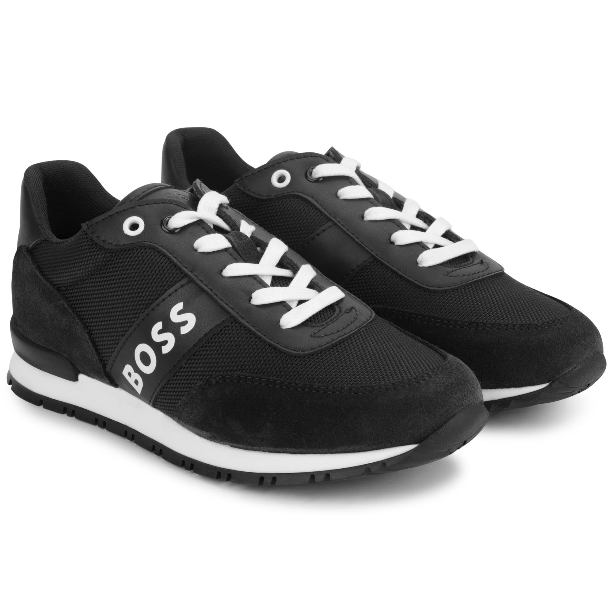 Sneakers rétro runner en mix matière cuir de vachette - Black