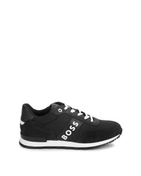 Sneakers rétro runner en mix matière cuir de vachette - Black