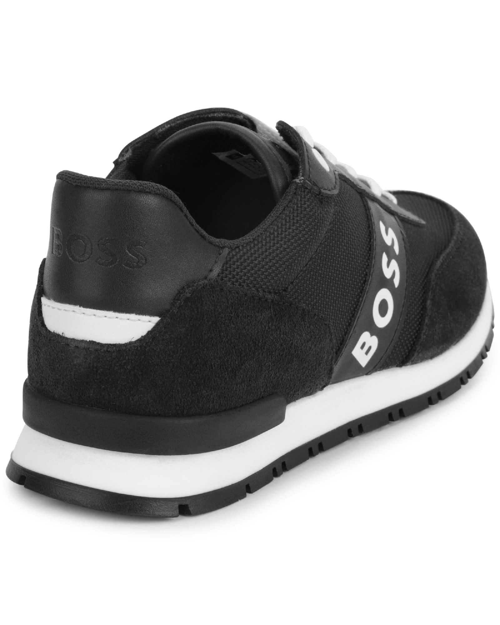Sneakers rétro runner en mix matière cuir de vachette - Black
