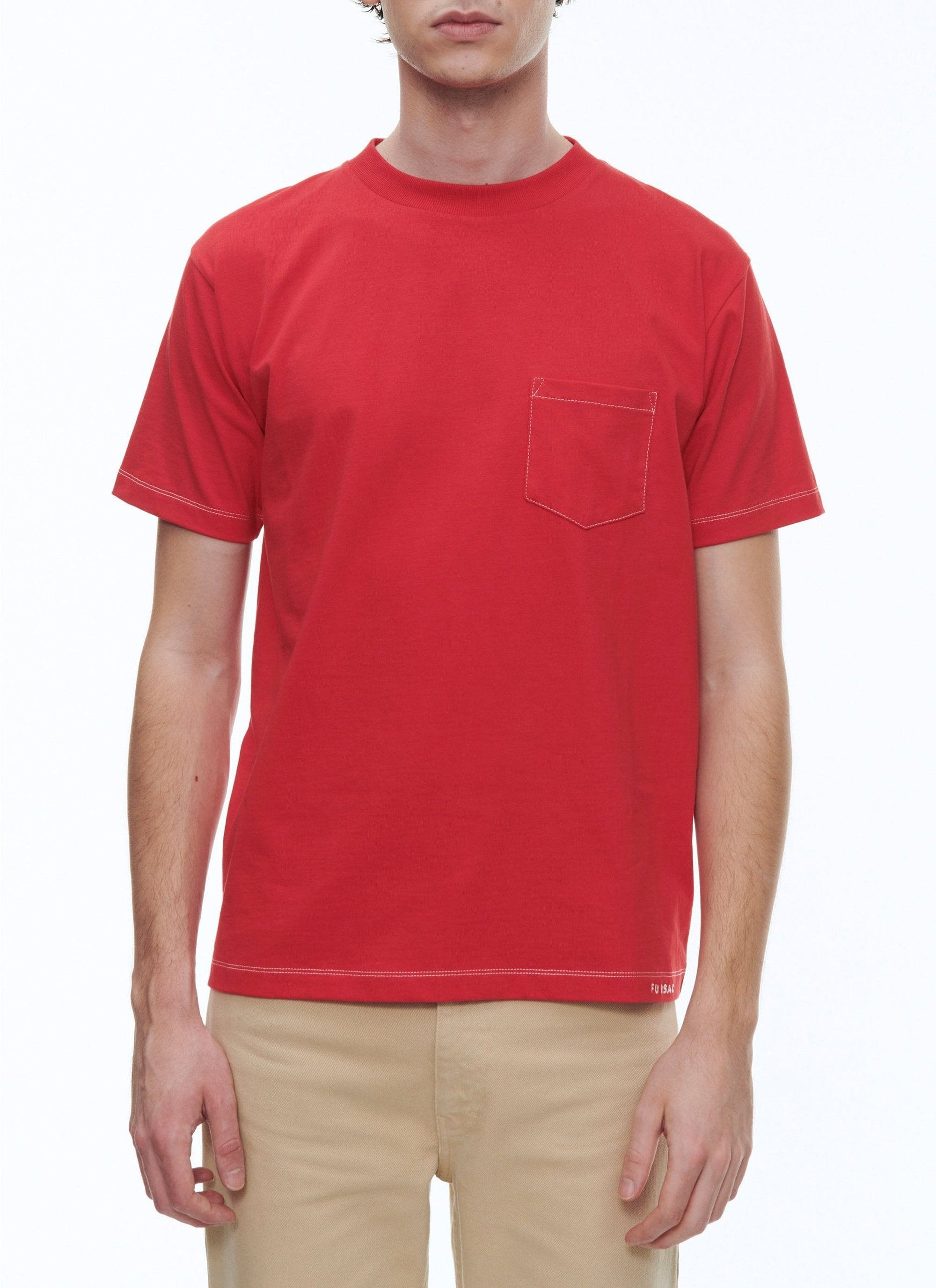 T-shirt brodé à poche - Vermillon