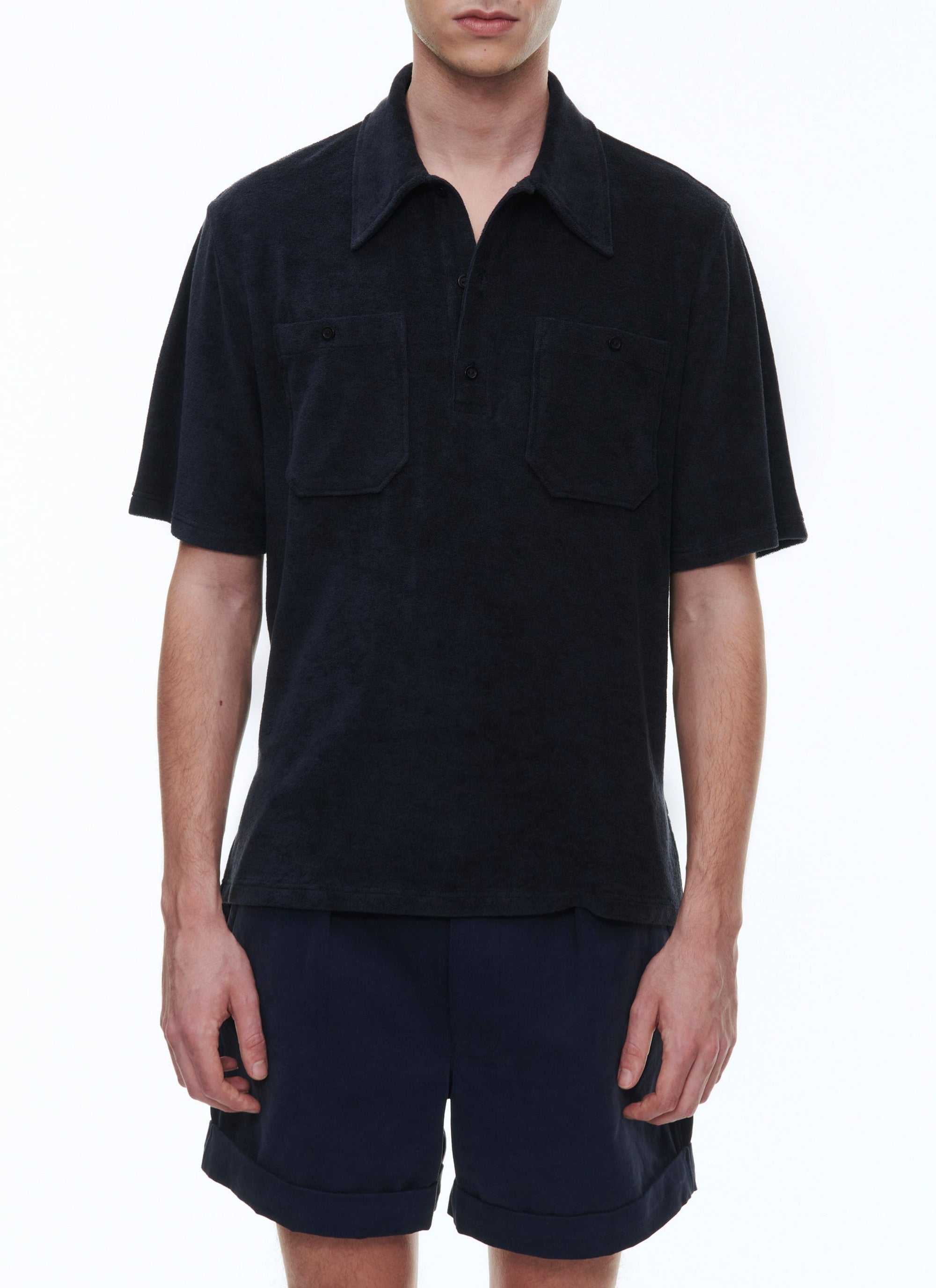 Terry cotton jersey polo shirt - Navy blue