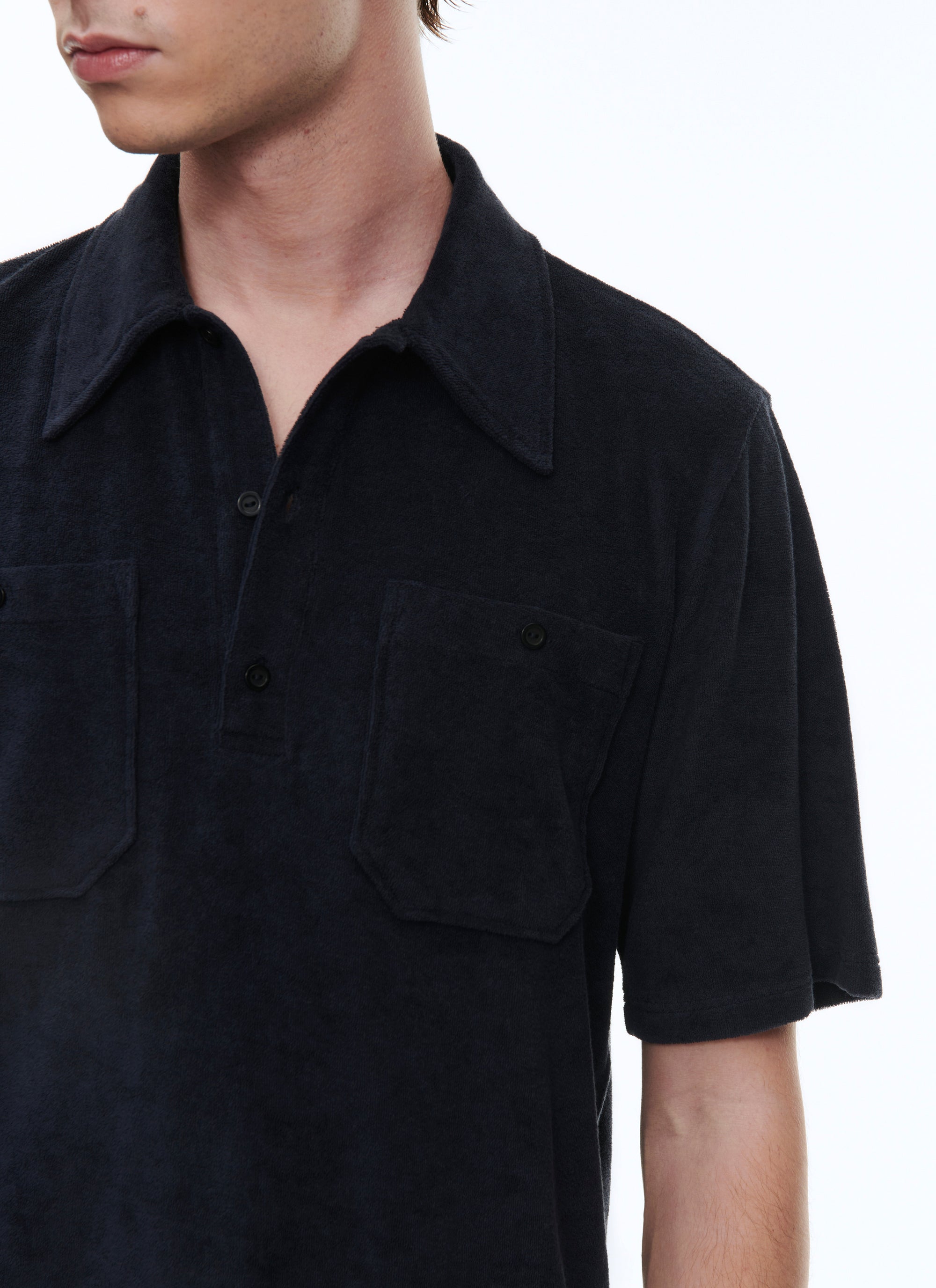 Terry cotton jersey polo shirt - Navy blue