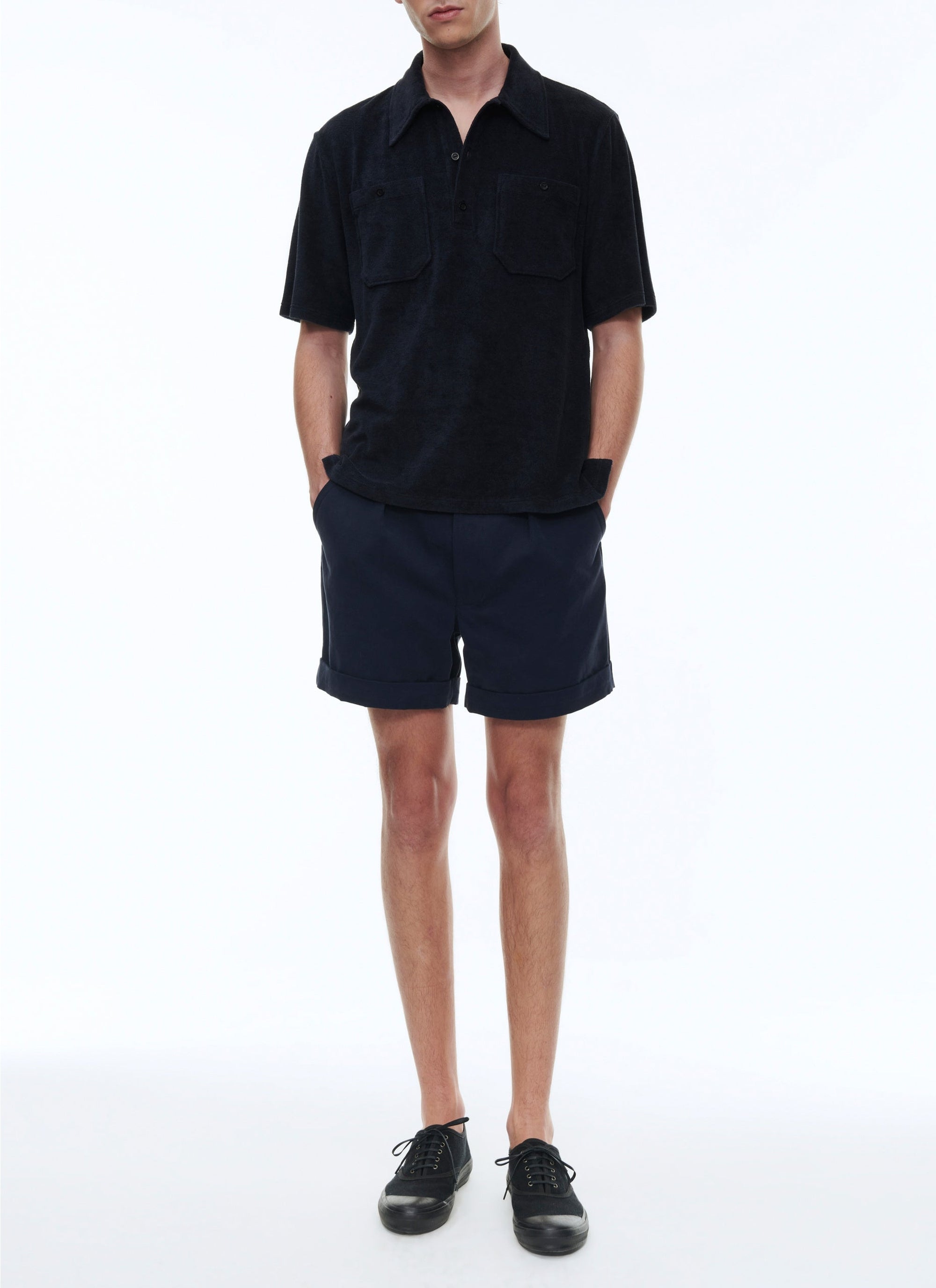 Terry cotton jersey polo shirt - Navy blue