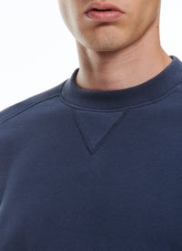 Round-neck cotton jersey sweatshirt - Navy blue