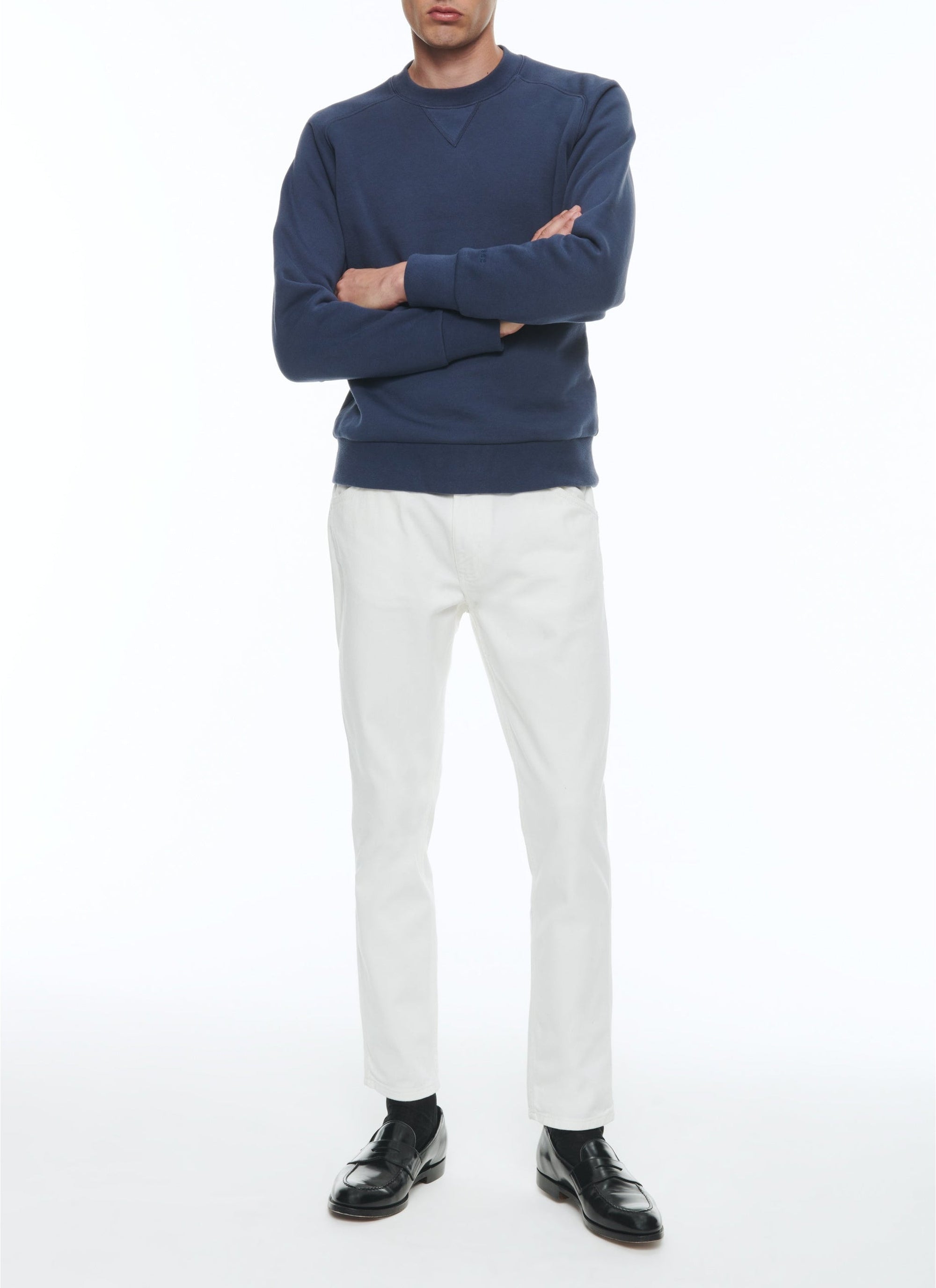 Round-neck cotton jersey sweatshirt - Navy blue