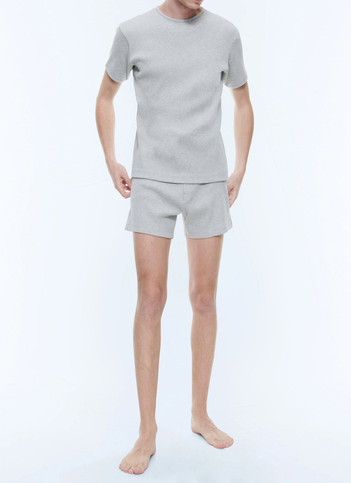 Ribbed cotton Ringer T-shirt - Light Heather Grey